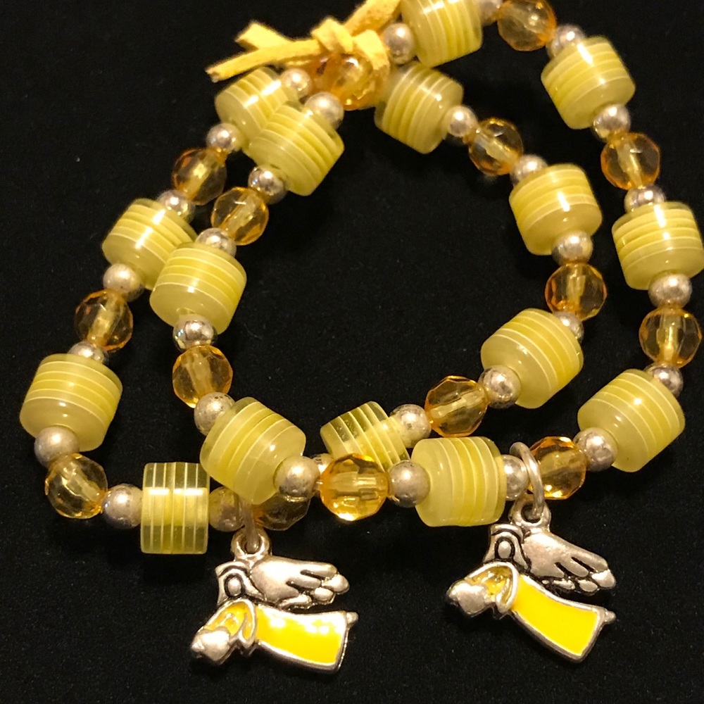 Kid's Double Yellow Bracelet With Angle Charms